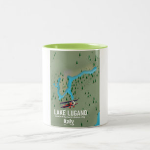 Caneca De Café Em Dois Tons Lago Lugano Italia - poster de viagens da suiça