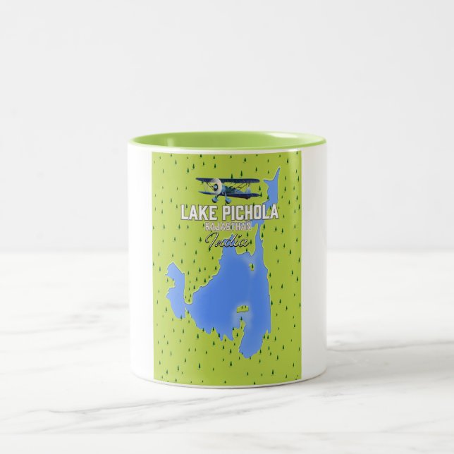Caneca De Café Em Dois Tons lago Pichola, Índia mapa de pôster de viagem. (Centro)