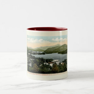 Caneca De Café Em Dois Tons Lago Plácido, Adirondacks, NY 1917 Estilo Vintage