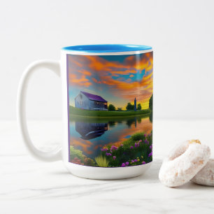 Caneca De Café Em Dois Tons Lagoa da Casa de Campo com Telhado Roxo ao Nascer