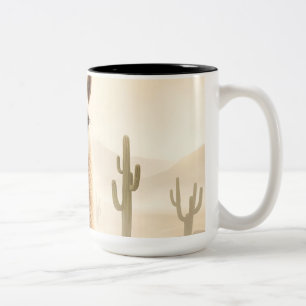 Caneca De Café Em Dois Tons Lama de Areia Suave com Fluxo de Cactus