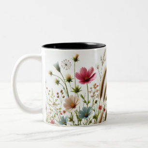 Caneca De Café Em Dois Tons Lâmina de Primavera Floral Design de Café