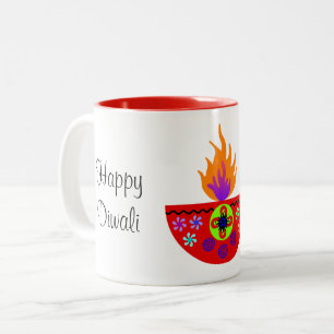 Caneca De Café Em Dois Tons Lâmpada colorida Diya de Diwali