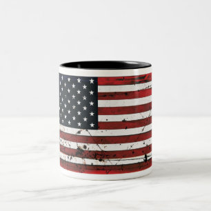 Caneca De Café Em Dois Tons Lança-de-café com grunge de bandeira americana