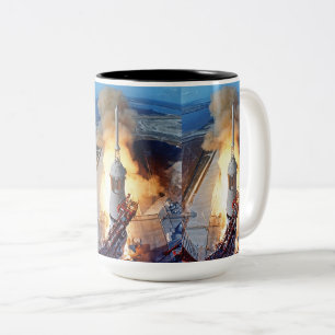 Caneca De Café Em Dois Tons Lançamento do Foguete da NASA Apollo 11 para a Lua