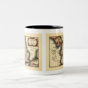 Caneca De Café Em Dois Tons Lancashire County England Antigo Mapa Antiquário