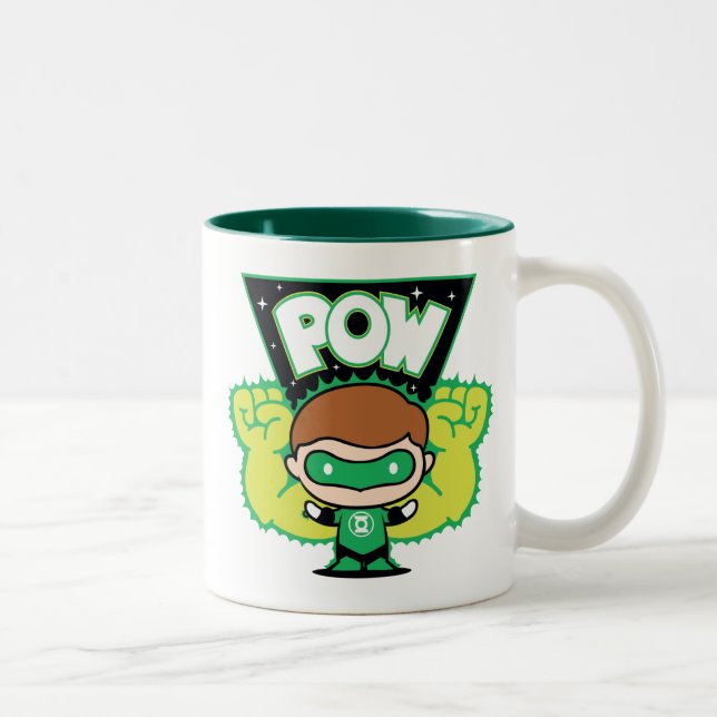 Caneca De Café Em Dois Tons Lanterna Verde Chibi Formando Punhos Gigantes (Direita)