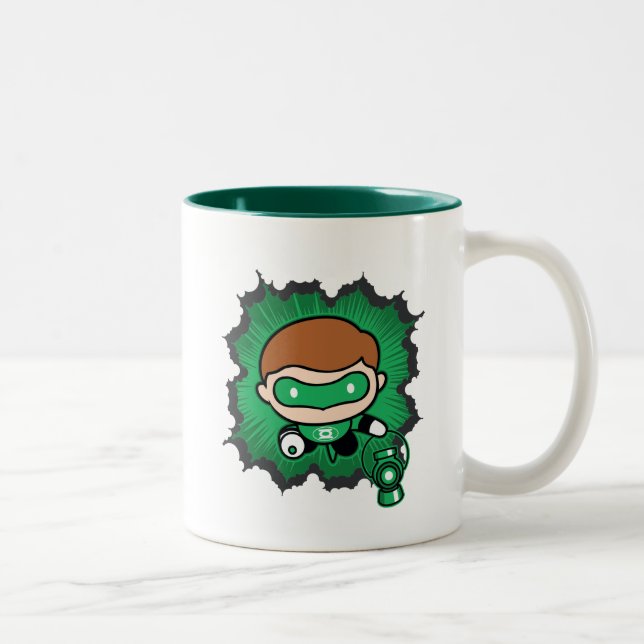 Caneca De Café Em Dois Tons Lanterna Verde Chibi Voando Pelo Espaço (Direita)