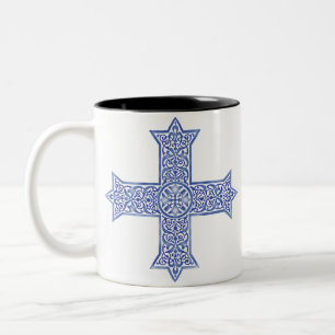 Caneca De Café Em Dois Tons Lapis Azul Premium Cruz Copta Arte