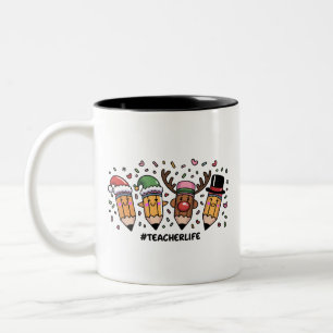 Caneca De Café Em Dois Tons Lápis de Natal para Professores Vida de Professor