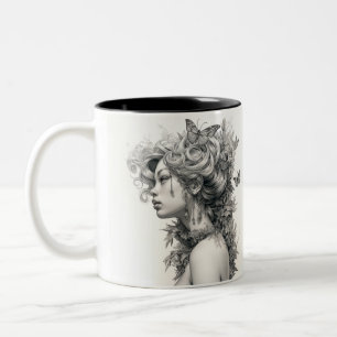 Caneca De Café Em Dois Tons Lápis desenhando uma bela moda moderna