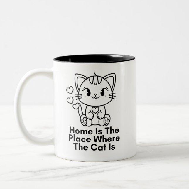 Caneca De Café Em Dois Tons Lar é o lugar onde o gato está (Esquerda)