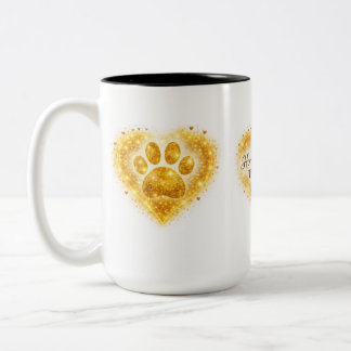 Caneca De Café Em Dois Tons Lar é Onde o Gato Está – Coração com Pegada Dourad