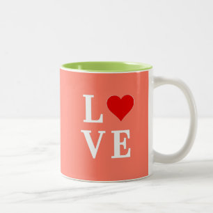 Caneca De Café Em Dois Tons Laranja AMOR e Coração Elegante Romântico