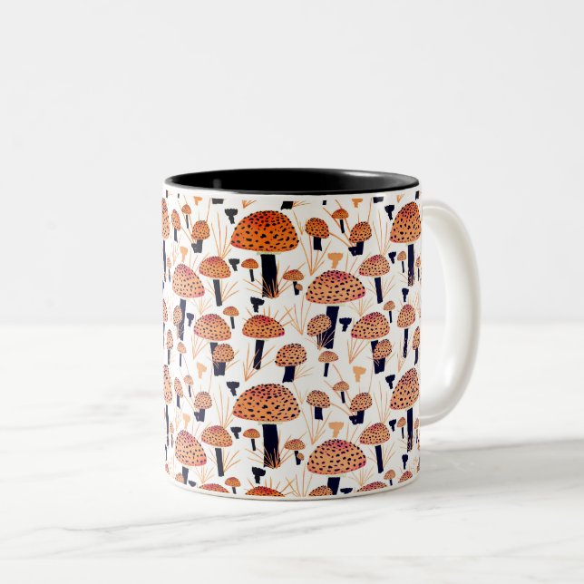 Caneca De Café Em Dois Tons Laranja Black Mushroom Voa Agaricamente outono (Frente Esquerda)