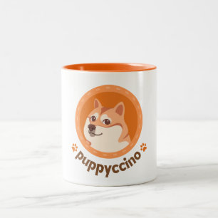 Caneca De Café Em Dois Tons Laranja Castanho Cachorro Ilustração Cãozinho