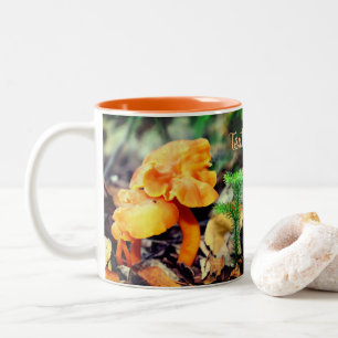 Caneca De Café Em Dois Tons Laranja Cogumelos Selvagens Natureza Personalizada