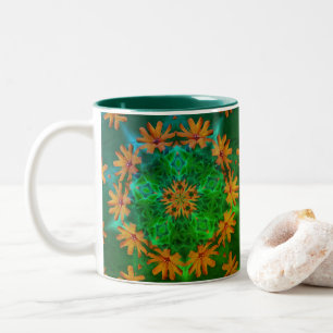 Caneca De Café Em Dois Tons Laranja Daisy Flower Art Caleidoscópio