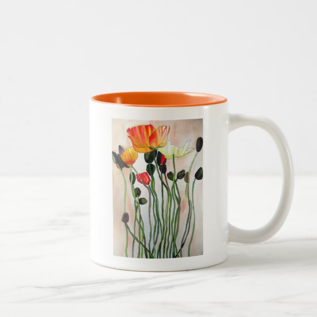 Caneca De Café Em Dois Tons Laranja Flores tortuosas (Direita)