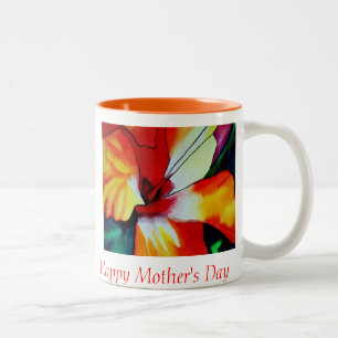 Caneca De Café Em Dois Tons Laranja Hibiscus, Dia de as mães de flores tropic