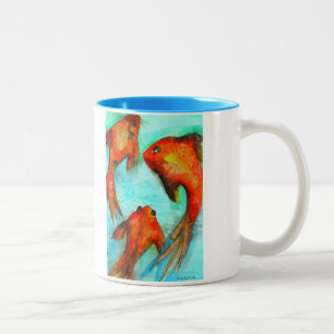 Caneca De Café Em Dois Tons Laranja-oriental, peixe-dourado, cor de-água, art