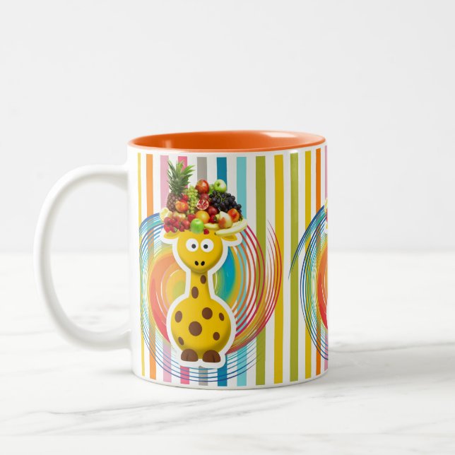 Caneca De Café Em Dois Tons Laranja Stripe Girafa Fruta Mug (Esquerda)