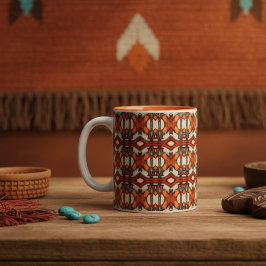 Caneca De Café Em Dois Tons Laranja, Turquesa, Tribal Castanho Inspirado