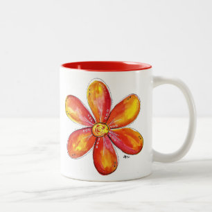 Caneca De Café Em Dois Tons Laranja Whimsical Colorida e Amarelo