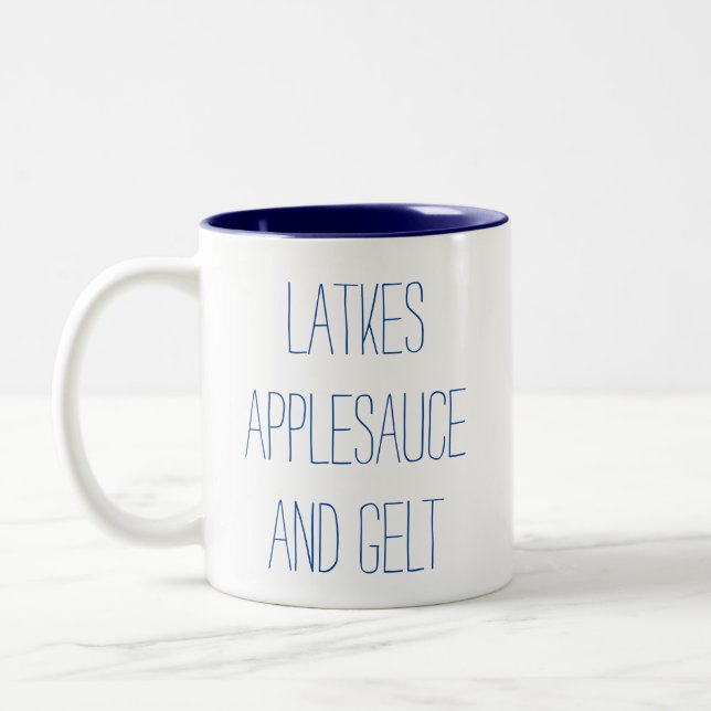Caneca De Café Em Dois Tons Latkes Applesauce e Gelt (Esquerda)
