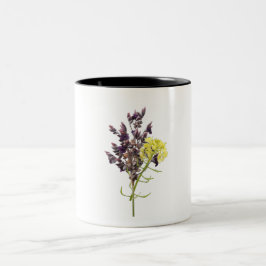 Caneca De Café Em Dois Tons Lavanda e Design Botânica Amarelo