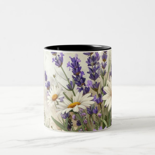 Caneca De Café Em Dois Tons Lavender Daisy Floral Design  (Centro)