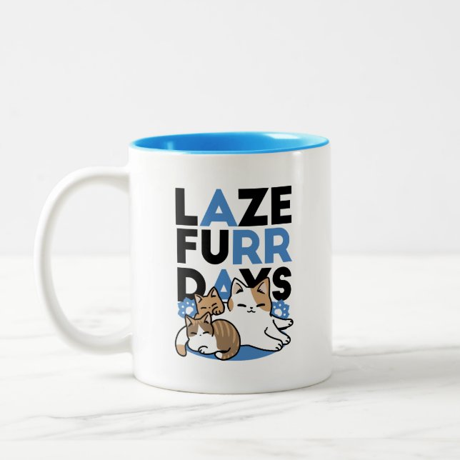 Caneca De Café Em Dois Tons Lazer - Design de Gatos Preguiçosos (Esquerda)