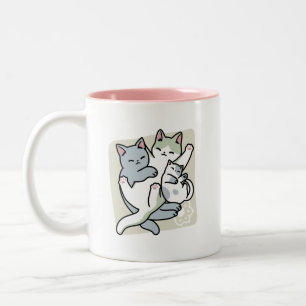 Caneca De Café Em Dois Tons Lazer - Design de Gatos Preguiçosos