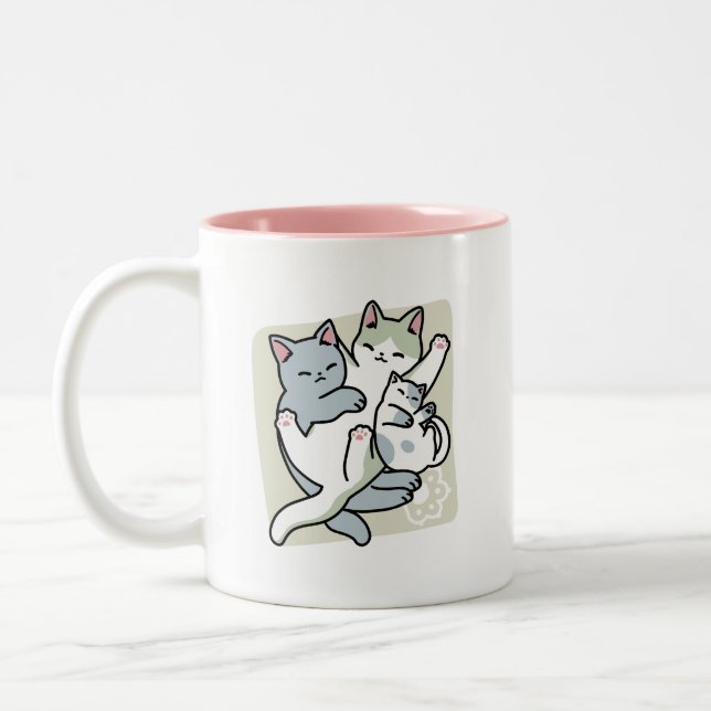 Caneca De Café Em Dois Tons Lazer - Design de Gatos Preguiçosos (Esquerda)