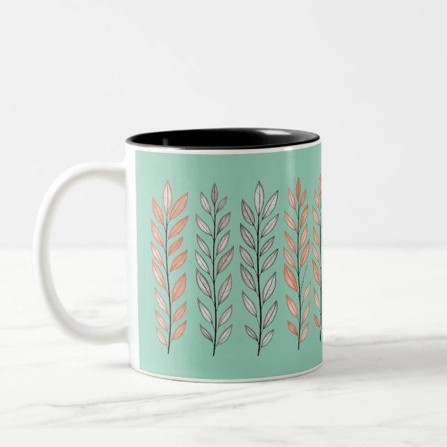 Caneca De Café Em Dois Tons Leaf  Decor  (Esquerda)
