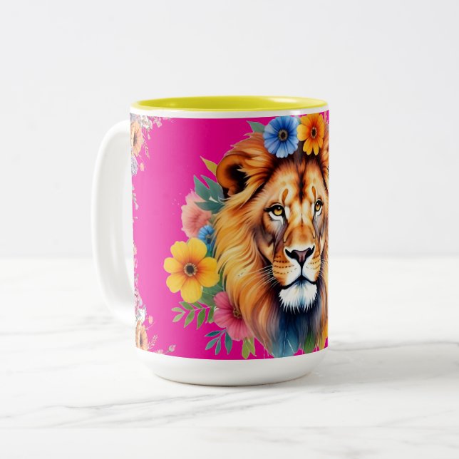 Caneca De Café Em Dois Tons Leão com Flores Coffee Mug (Frente Esquerda)