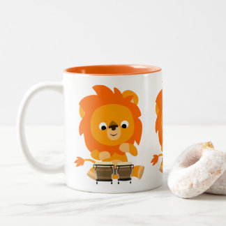 Caneca De Café Em Dois Tons Leão de animação bonito tocando Bongos Mug