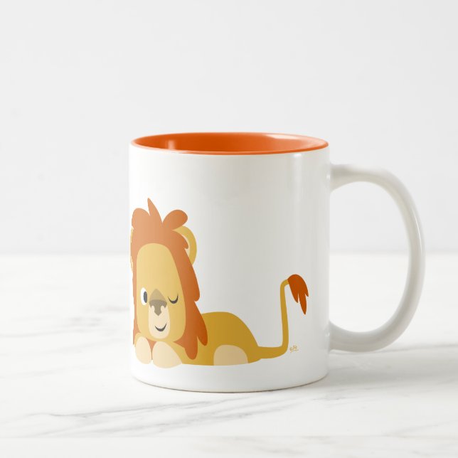 Caneca De Café Em Dois Tons Leão de Cartoon de Cute Awake (Direita)