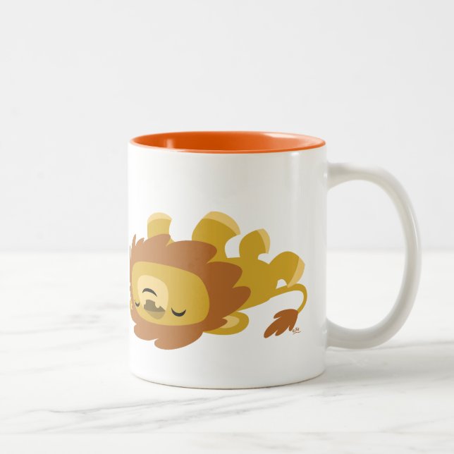 Caneca De Café Em Dois Tons Leão de Cartoon Preguiçoso Bonito (Direita)