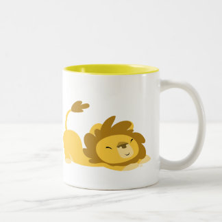 Caneca De Café Em Dois Tons Leão de desenho animado fofo se alongando