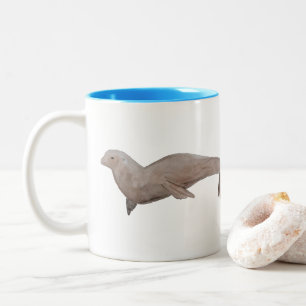 Caneca De Café Em Dois Tons Leão de Mar de Cores Aquáticas de Mamíferos Marinh