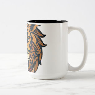 Caneca De Café Em Dois Tons Leão Tribal com Tonturas Terrestres