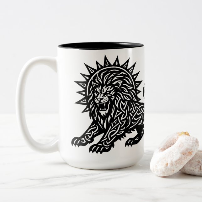 Caneca De Café Em Dois Tons Leão Zodíaco Sol‑Crina Leão | BurnsInHell (Com Donut)