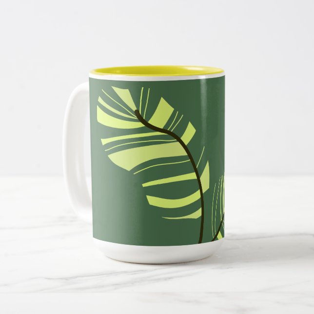 Caneca De Café Em Dois Tons Leaves abstract (Frente Esquerda)