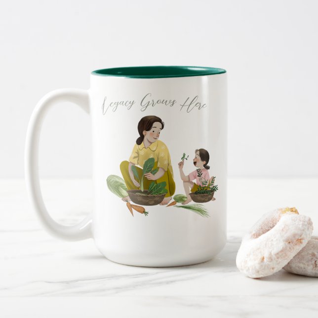 Caneca De Café Em Dois Tons ''Legado Cresce Aqui'' (Com Donut)