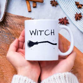 Caneca De Café Em Dois Tons Legal Casal de Halloween da Bruxa Mínima Engraçado