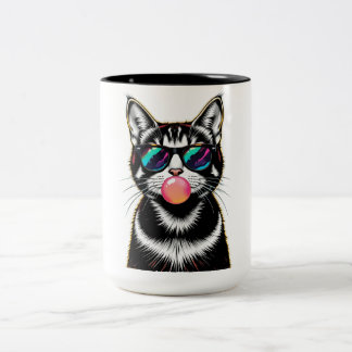 Caneca De Café Em Dois Tons Legal Gato Retroativo - Design de Arte Pop de Bubb