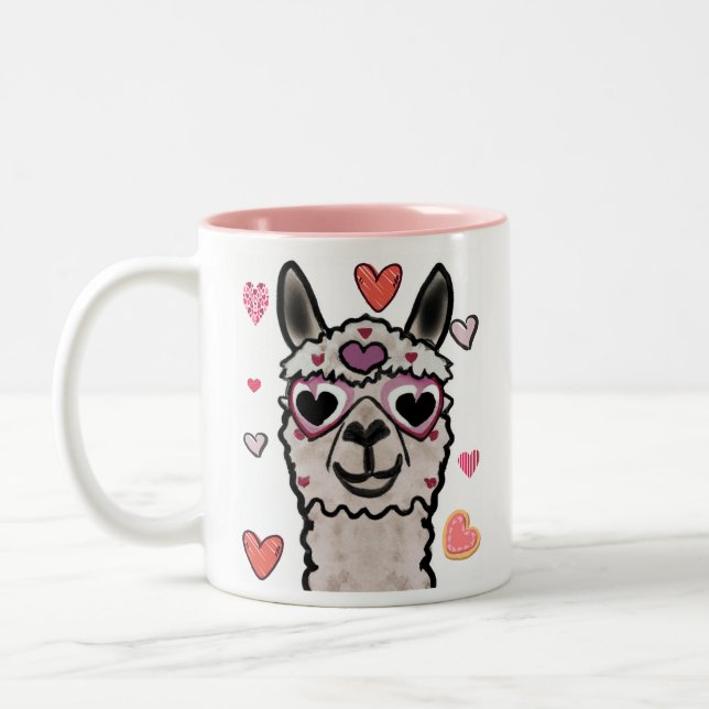 Caneca De Café Em Dois Tons Legal Llama com óculos cardíacos (Esquerda)