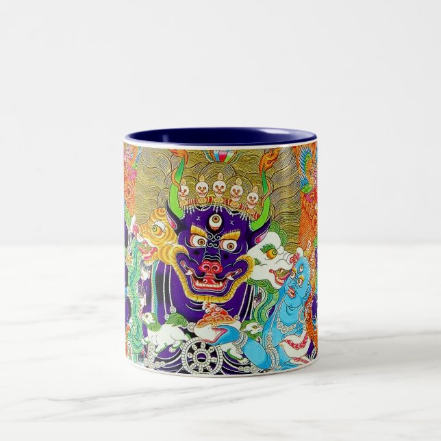 Caneca De Café Em Dois Tons Legal mandala oriental Yamantaka vibrante arte (Centro)