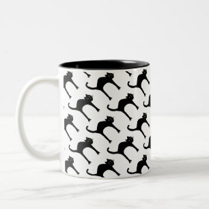 Caneca De Café Em Dois Tons legal padrão de gato preto